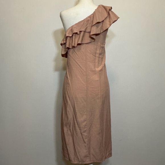 Shein One Shoulder Ruffle Midi Dress in Blush Pink Size Large - Picture 1 of 1